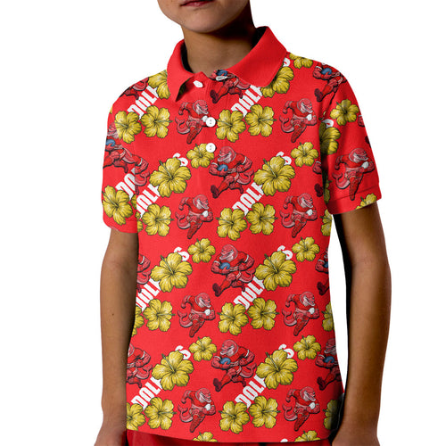 Dolphins Mascot Kid Polo Shirt Tropical Hibiscus Floral Seamless Rugby Mascot