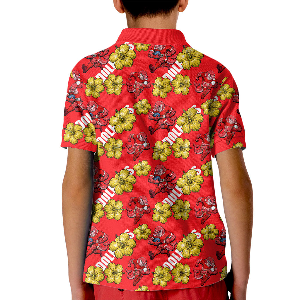 Dolphins Mascot Kid Polo Shirt Tropical Hibiscus Floral Seamless Rugby Mascot
