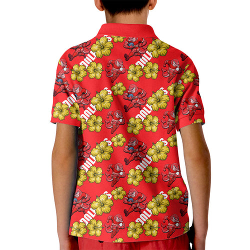 Dolphins Mascot Kid Polo Shirt Tropical Hibiscus Floral Seamless Rugby Mascot