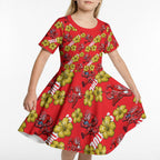Dolphins Mascot Kid Short Sleeve Dress Tropical Hibiscus Floral Seamless Rugby Mascot