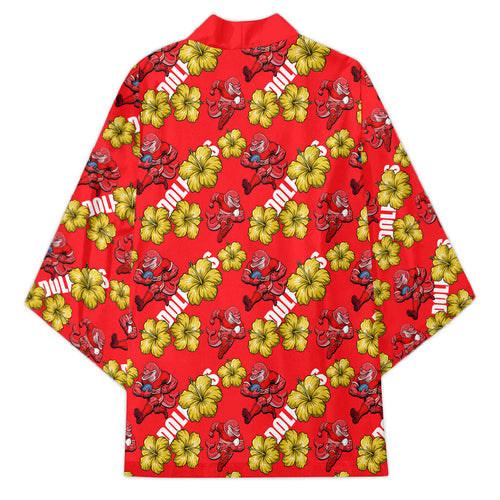 Dolphins Mascot Kimono Tropical Hibiscus Floral Seamless Rugby Mascot