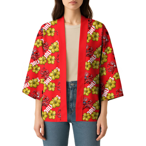 Dolphins Mascot Kimono Tropical Hibiscus Floral Seamless Rugby Mascot