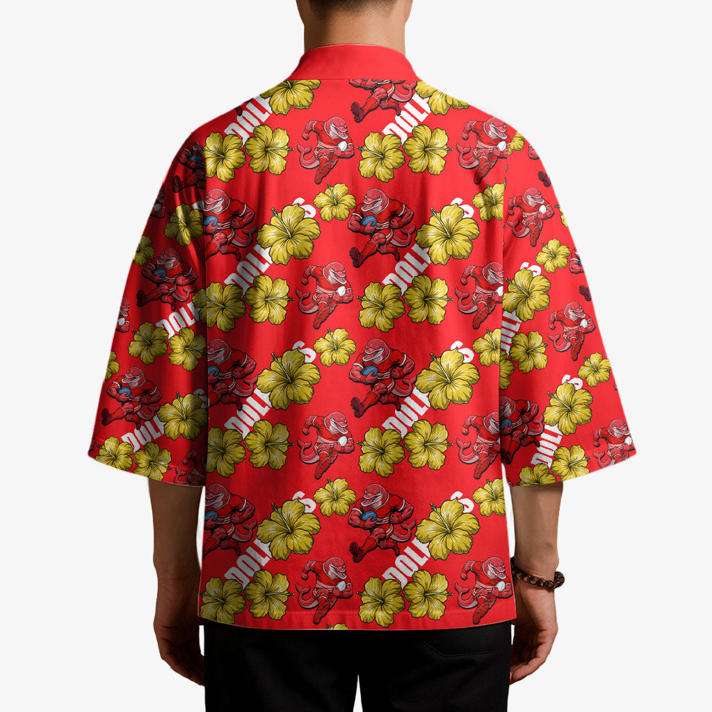 Dolphins Mascot Kimono Tropical Hibiscus Floral Seamless Rugby Mascot