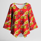 Dolphins Mascot Kimono Sleeve Blouse Tropical Hibiscus Floral Seamless Rugby Mascot