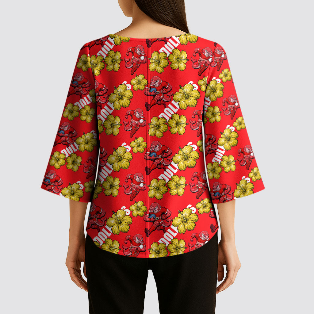 Dolphins Mascot Kimono Sleeve Blouse Tropical Hibiscus Floral Seamless Rugby Mascot