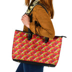 Dolphins Mascot Leather Tote Bag Tropical Hibiscus Floral Seamless Rugby Mascot