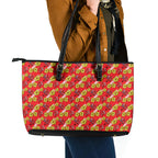 Dolphins Mascot Leather Tote Bag Tropical Hibiscus Floral Seamless Rugby Mascot