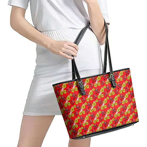 Dolphins Mascot Leather Tote Bag Tropical Hibiscus Floral Seamless Rugby Mascot