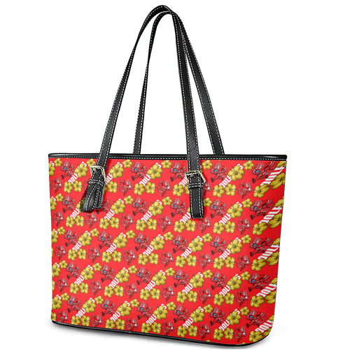 Dolphins Mascot Leather Tote Bag Tropical Hibiscus Floral Seamless Rugby Mascot