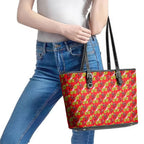 Dolphins Mascot Leather Tote Bag Tropical Hibiscus Floral Seamless Rugby Mascot