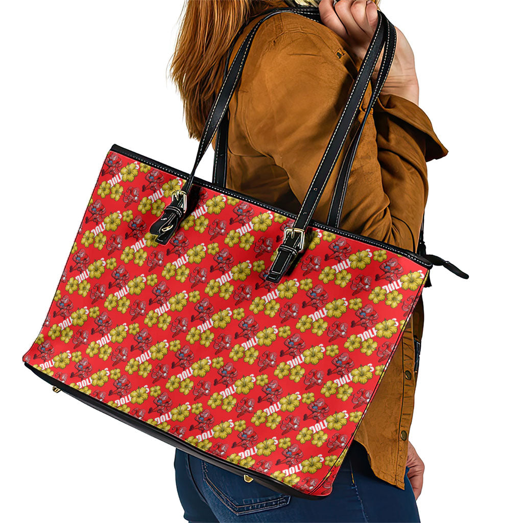 Dolphins Mascot Leather Tote Bag Tropical Hibiscus Floral Seamless Rugby Mascot