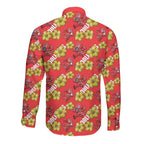 Dolphins Mascot Long Sleeve Button Shirt Tropical Hibiscus Floral Seamless Rugby Mascot