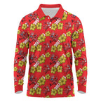 Dolphins Mascot Long Sleeve Polo Shirt Tropical Hibiscus Floral Seamless Rugby Mascot