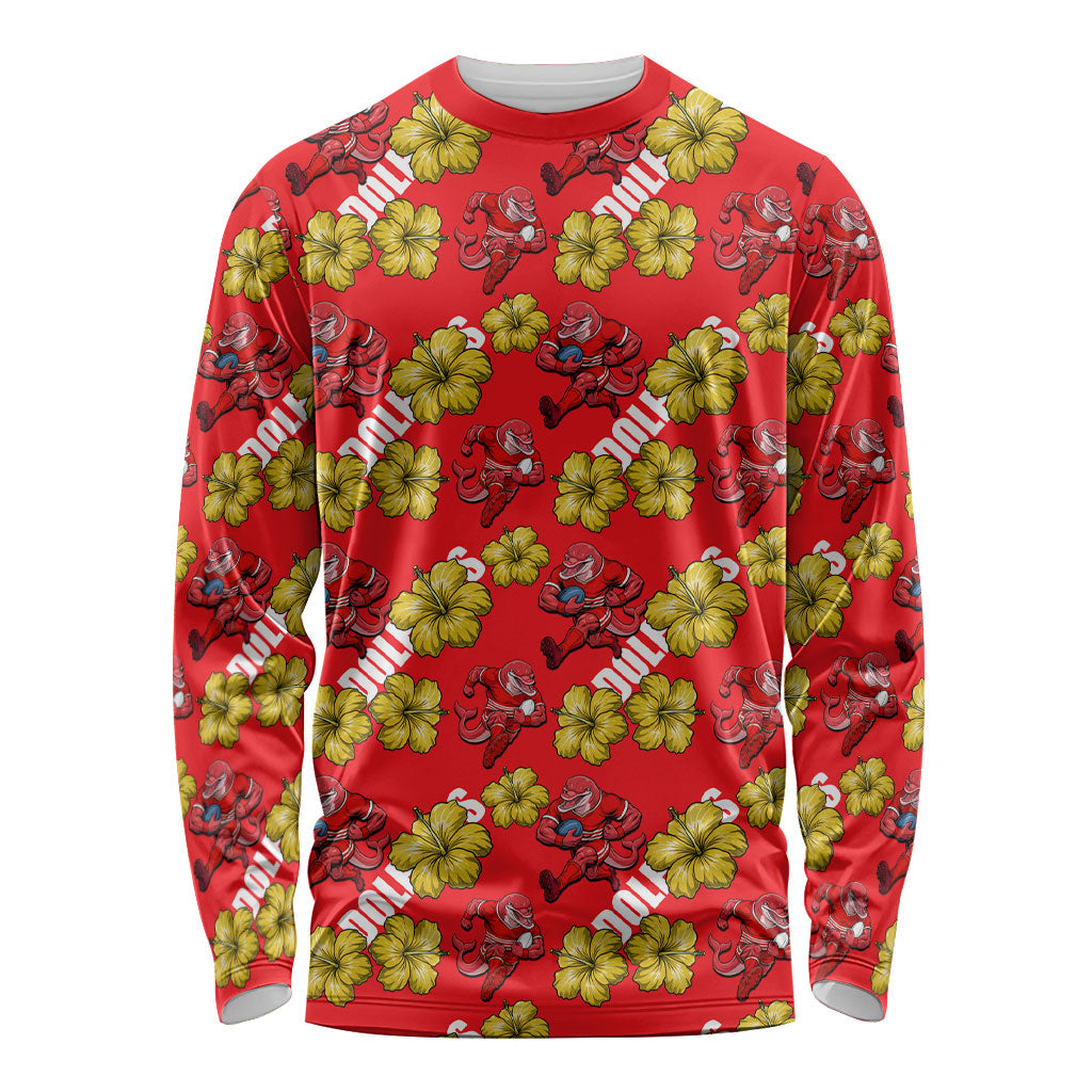 Dolphins Mascot Long Sleeve Shirt Tropical Hibiscus Floral Seamless Rugby Mascot