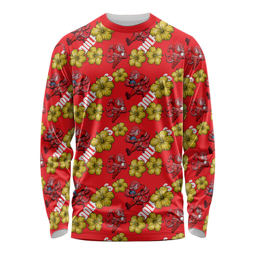 Dolphins Mascot Long Sleeve Shirt Tropical Hibiscus Floral Seamless Rugby Mascot