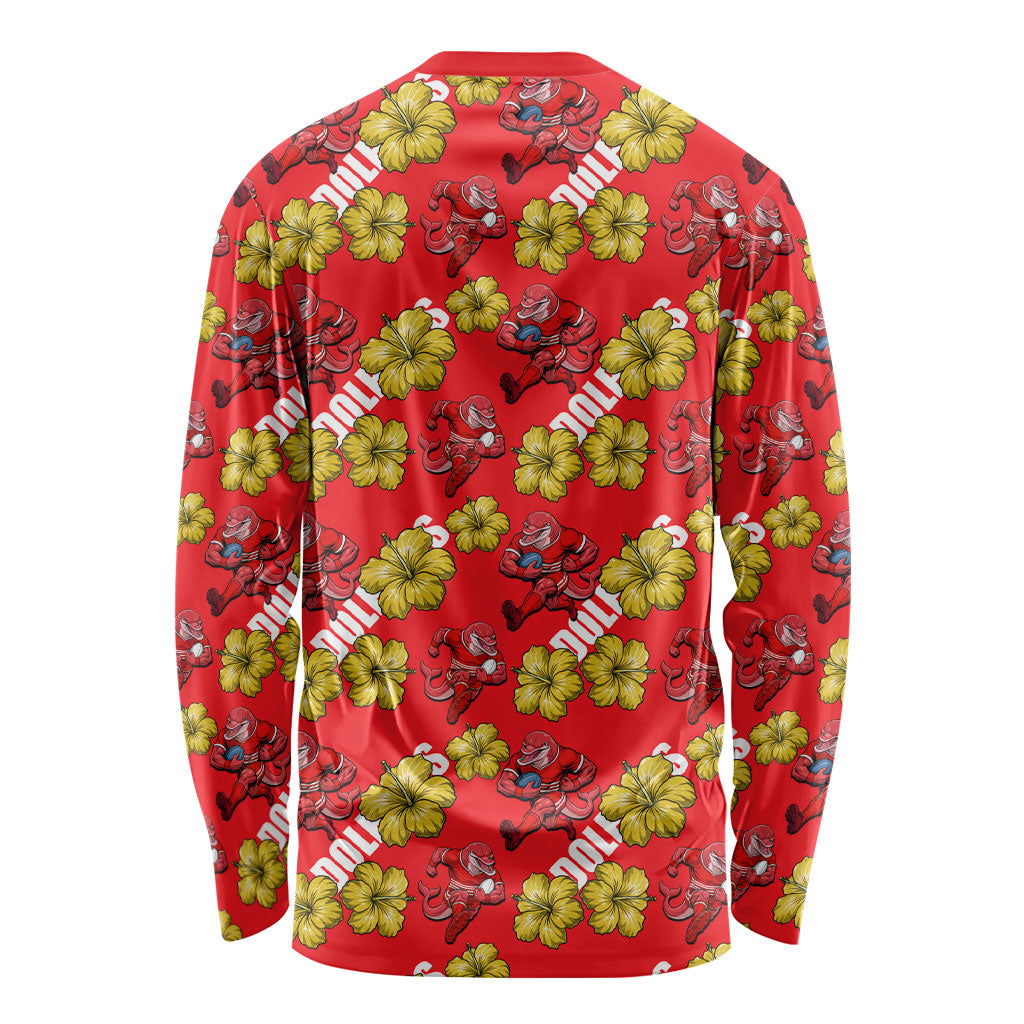 Dolphins Mascot Long Sleeve Shirt Tropical Hibiscus Floral Seamless Rugby Mascot