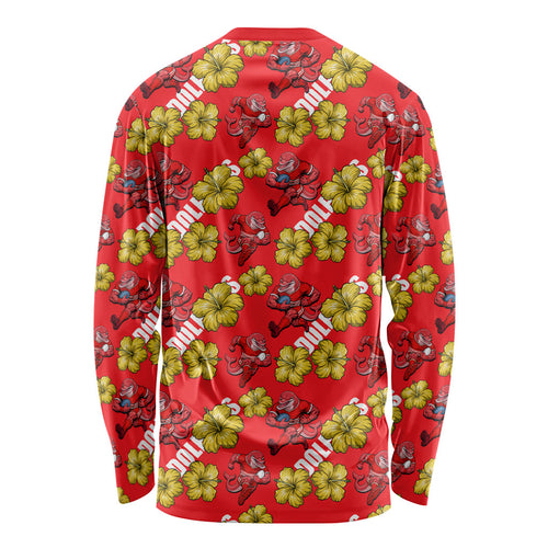 Dolphins Mascot Long Sleeve Shirt Tropical Hibiscus Floral Seamless Rugby Mascot