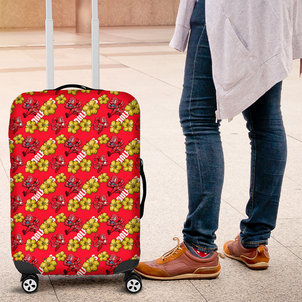 Dolphins Mascot Luggage Cover Tropical Hibiscus Floral Seamless Rugby Mascot