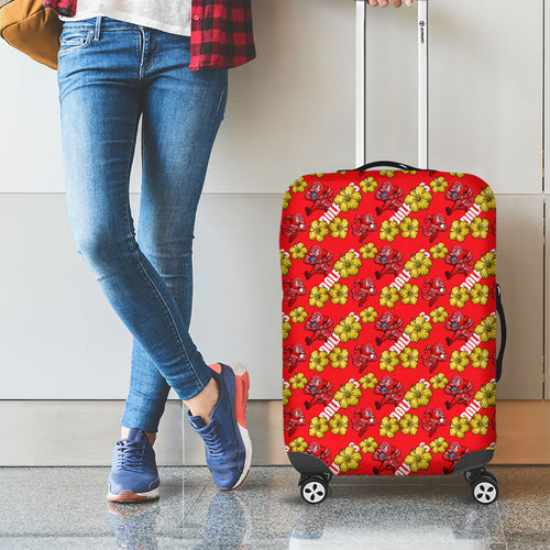 Dolphins Mascot Luggage Cover Tropical Hibiscus Floral Seamless Rugby Mascot