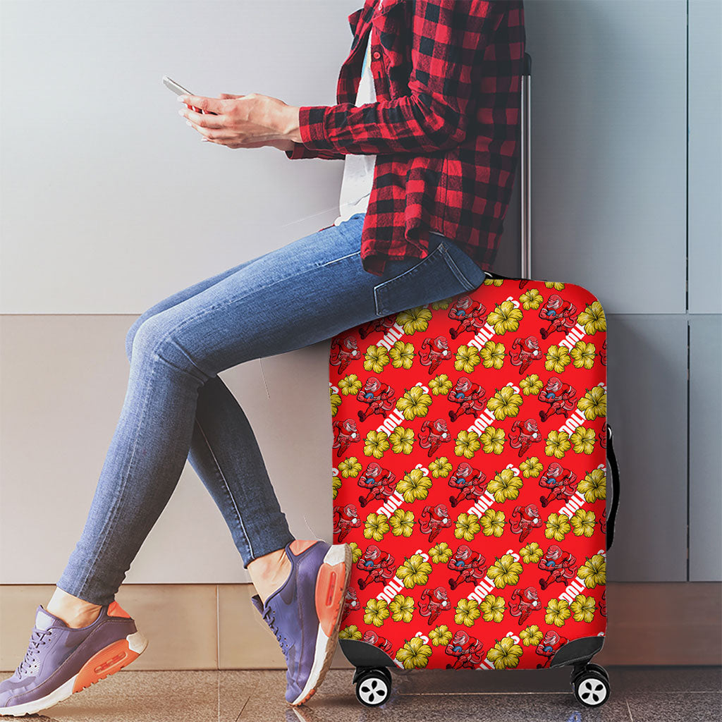 Dolphins Mascot Luggage Cover Tropical Hibiscus Floral Seamless Rugby Mascot