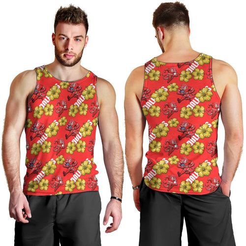 Dolphins Mascot Men Tank Top Tropical Hibiscus Floral Seamless Rugby Mascot