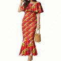 Dolphins Mascot Mermaid Dress Tropical Hibiscus Floral Seamless Rugby Mascot