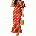 Dolphins Mascot Mermaid Dress Tropical Hibiscus Floral Seamless Rugby Mascot