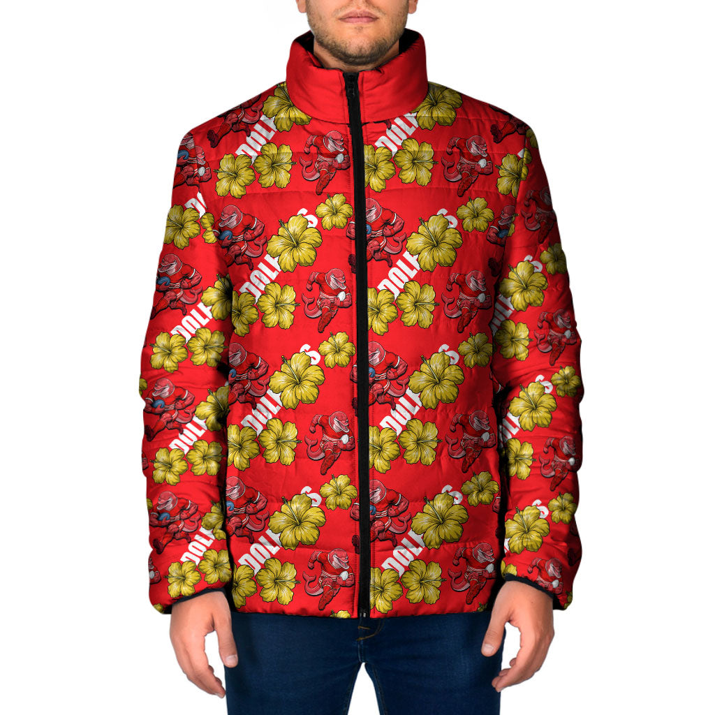 Dolphins Mascot Padded Jacket Tropical Hibiscus Floral Seamless Rugby Mascot