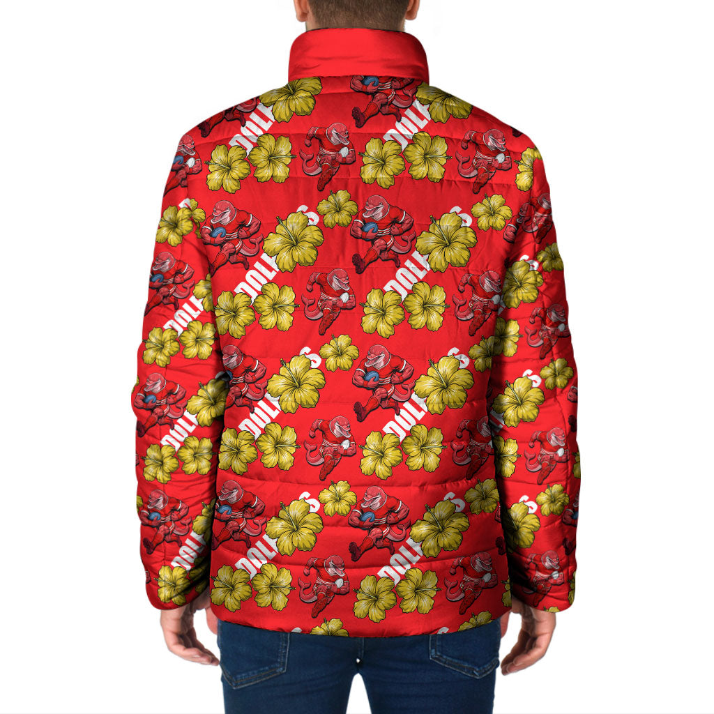 Dolphins Mascot Padded Jacket Tropical Hibiscus Floral Seamless Rugby Mascot
