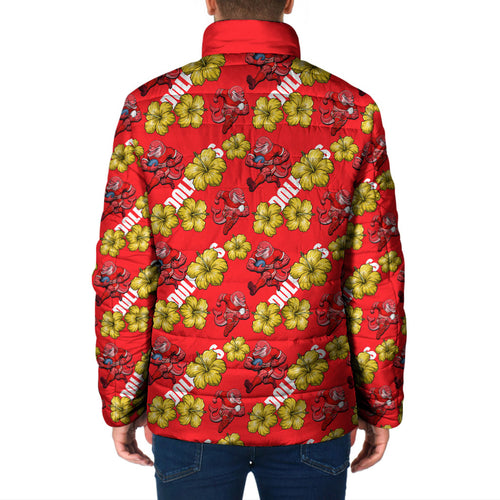 Dolphins Mascot Padded Jacket Tropical Hibiscus Floral Seamless Rugby Mascot