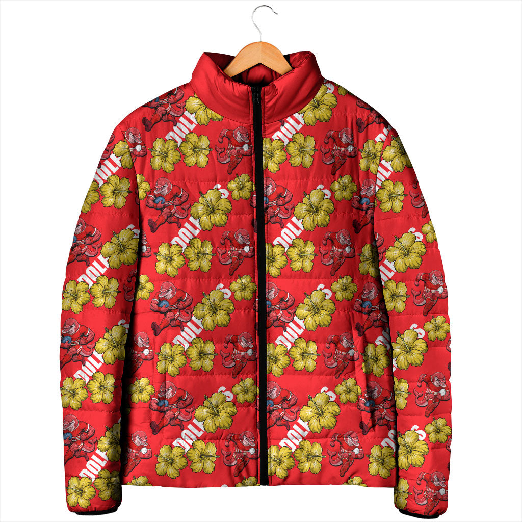 Dolphins Mascot Padded Jacket Tropical Hibiscus Floral Seamless Rugby Mascot