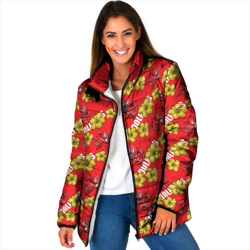 Dolphins Mascot Padded Jacket Tropical Hibiscus Floral Seamless Rugby Mascot