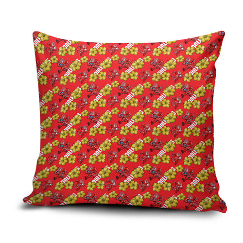 Dolphins Mascot Pillow Cover Tropical Hibiscus Floral Seamless Rugby Mascot