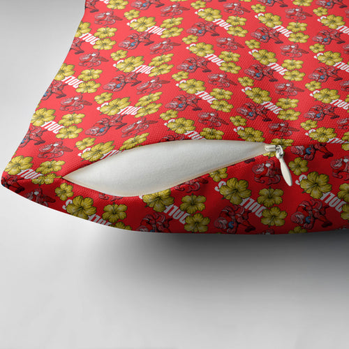 Dolphins Mascot Pillow Cover Tropical Hibiscus Floral Seamless Rugby Mascot