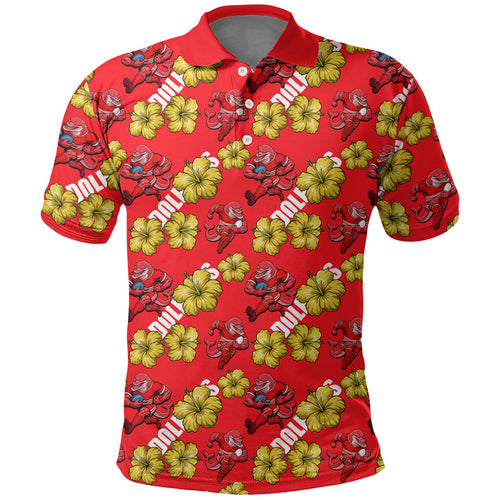 Dolphins Mascot Polo Shirt Tropical Hibiscus Floral Seamless Rugby Mascot