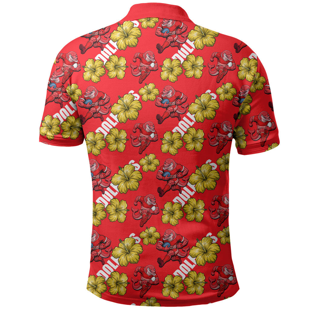 Dolphins Mascot Polo Shirt Tropical Hibiscus Floral Seamless Rugby Mascot