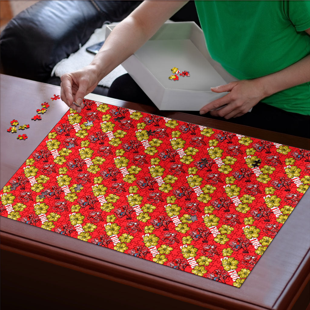 Dolphins Mascot Puzzle Tropical Hibiscus Floral Seamless Rugby Mascot