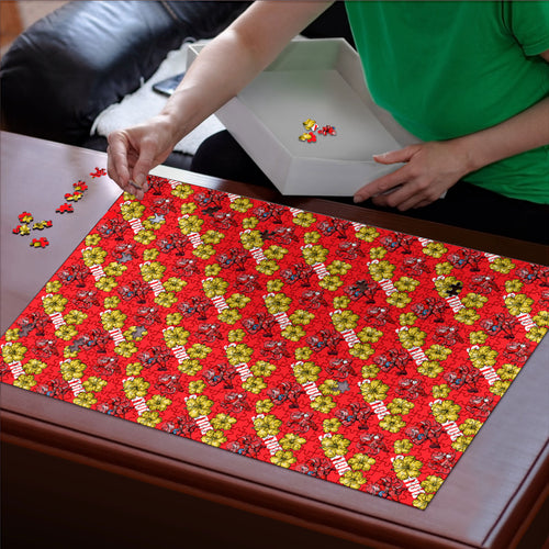 Dolphins Mascot Puzzle Tropical Hibiscus Floral Seamless Rugby Mascot