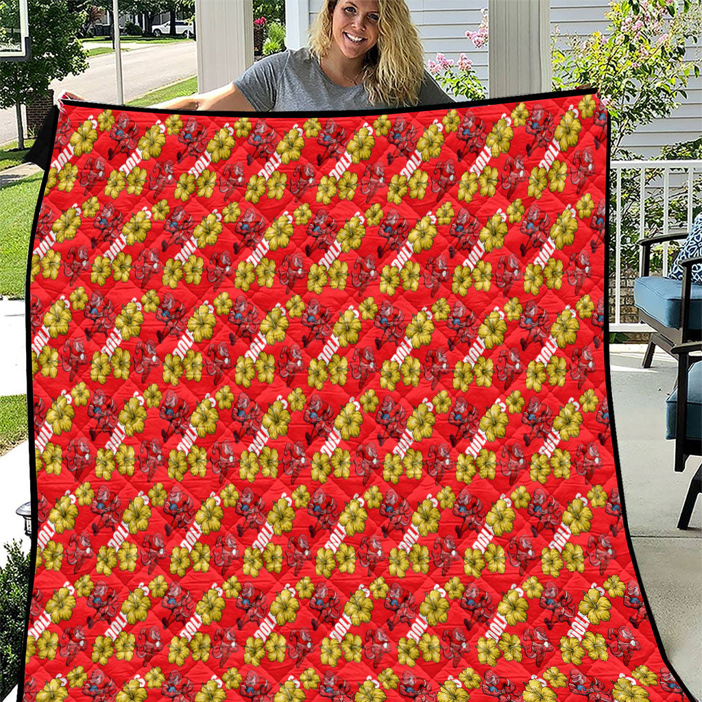 Dolphins Mascot Quilt Tropical Hibiscus Floral Seamless Rugby Mascot