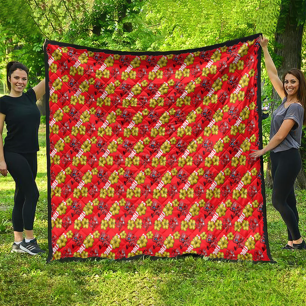 Dolphins Mascot Quilt Tropical Hibiscus Floral Seamless Rugby Mascot