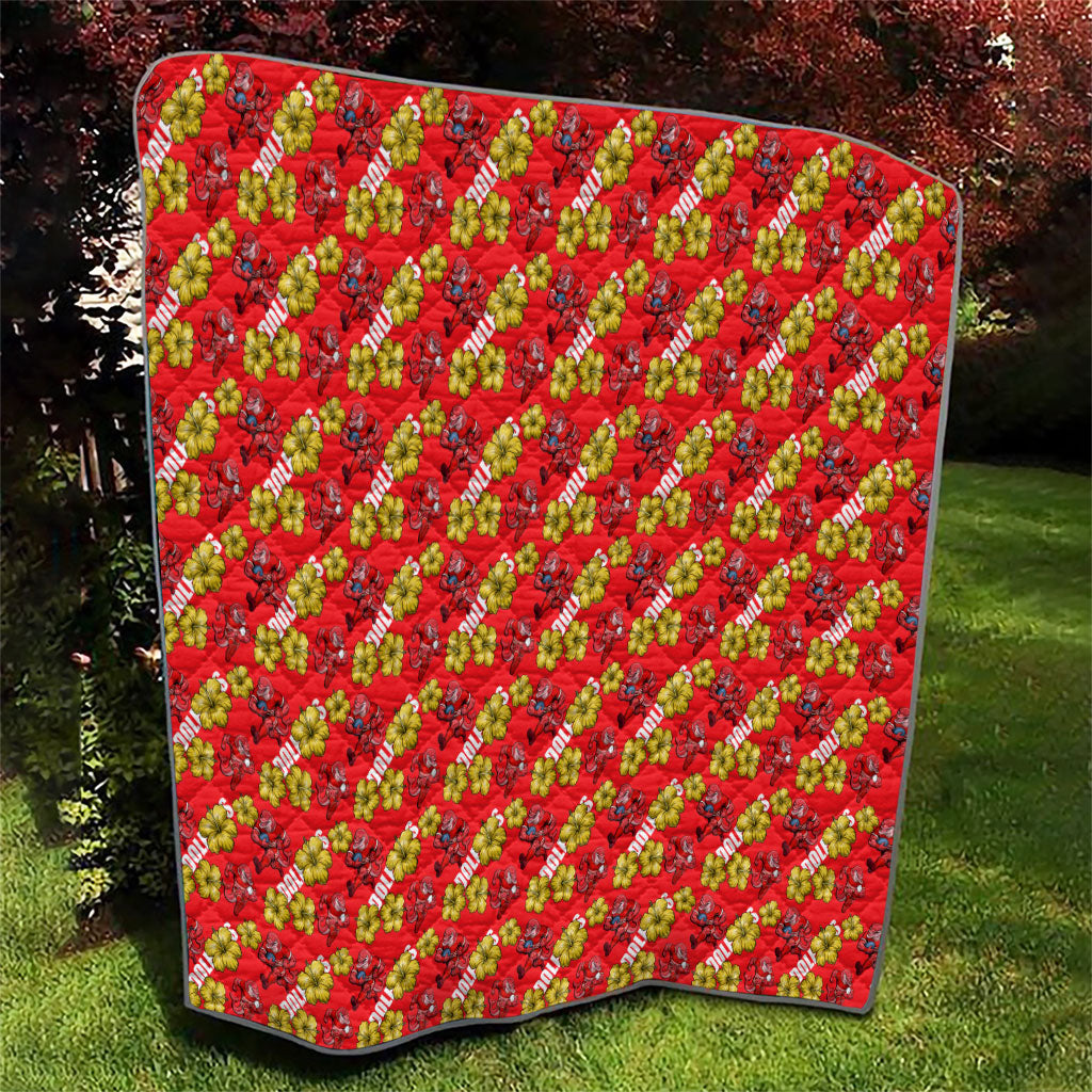 Dolphins Mascot Quilt Tropical Hibiscus Floral Seamless Rugby Mascot