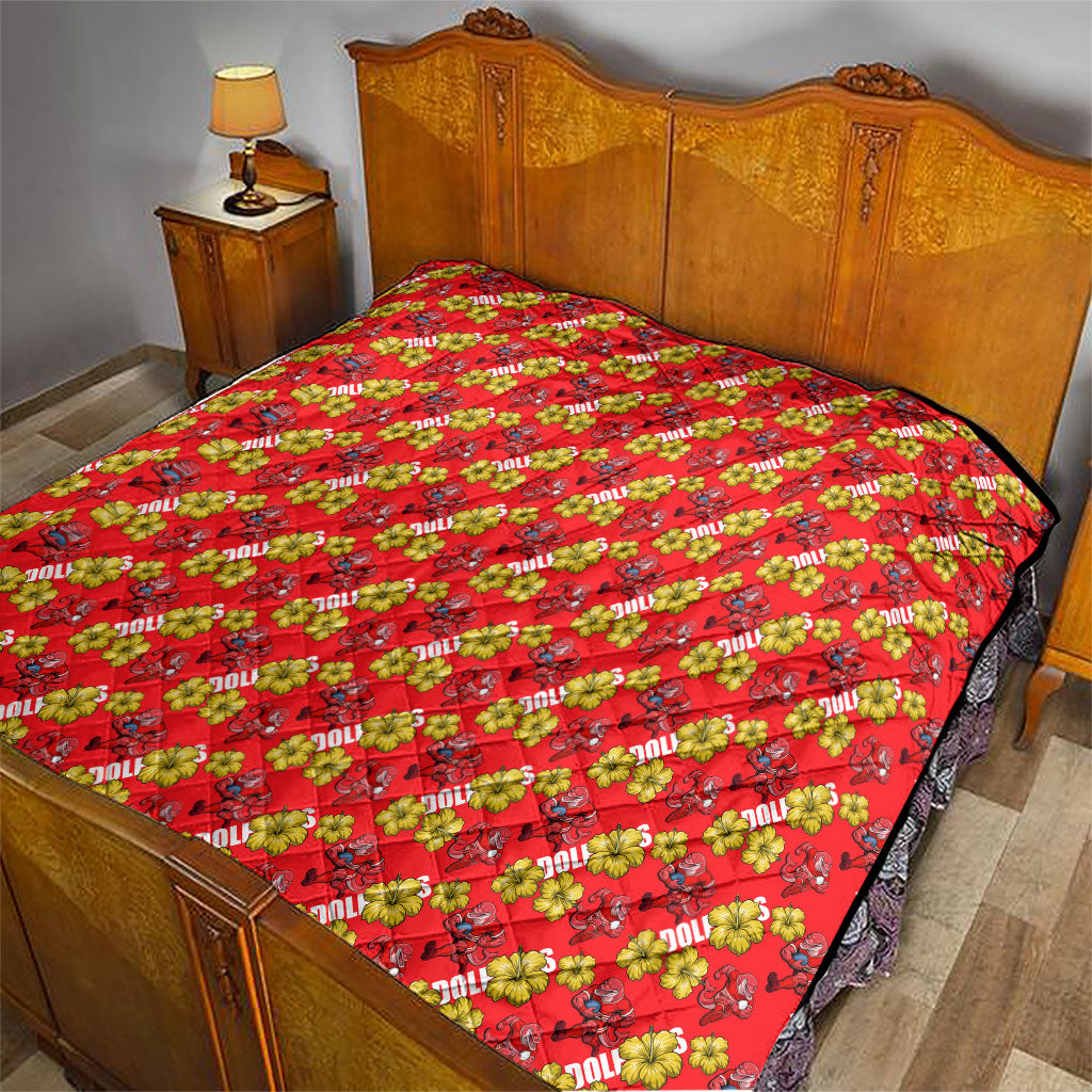 Dolphins Mascot Quilt Tropical Hibiscus Floral Seamless Rugby Mascot