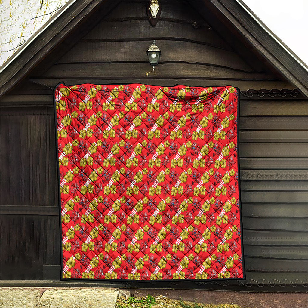 Dolphins Mascot Quilt Tropical Hibiscus Floral Seamless Rugby Mascot