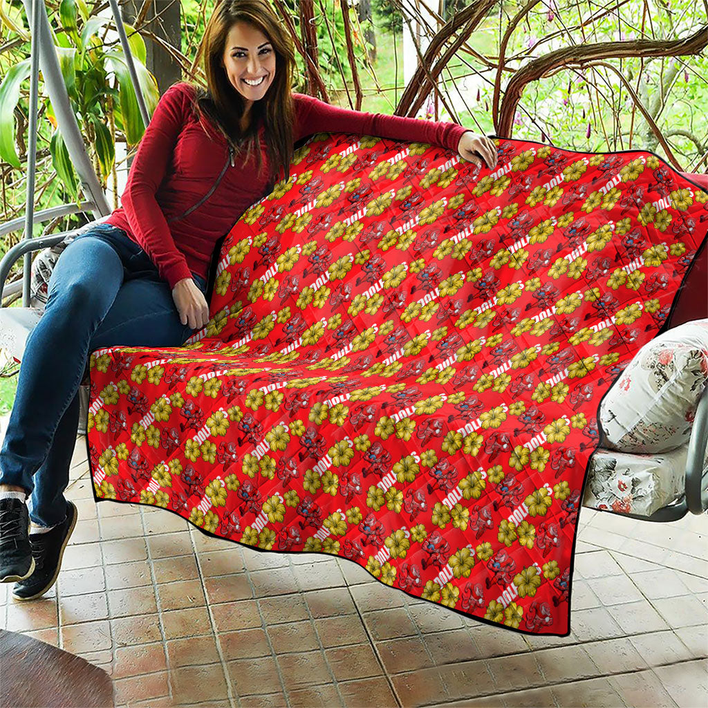 Dolphins Mascot Quilt Tropical Hibiscus Floral Seamless Rugby Mascot