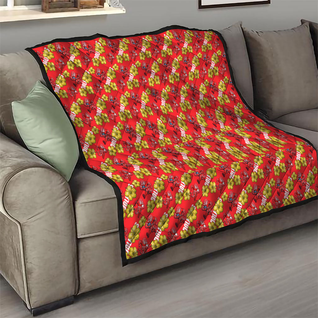 Dolphins Mascot Quilt Tropical Hibiscus Floral Seamless Rugby Mascot