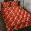 Dolphins Mascot Quilt Bed Set Tropical Hibiscus Floral Seamless Rugby Mascot