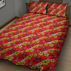 Dolphins Mascot Quilt Bed Set Tropical Hibiscus Floral Seamless Rugby Mascot
