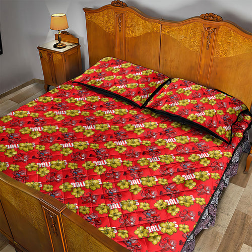 Dolphins Mascot Quilt Bed Set Tropical Hibiscus Floral Seamless Rugby Mascot