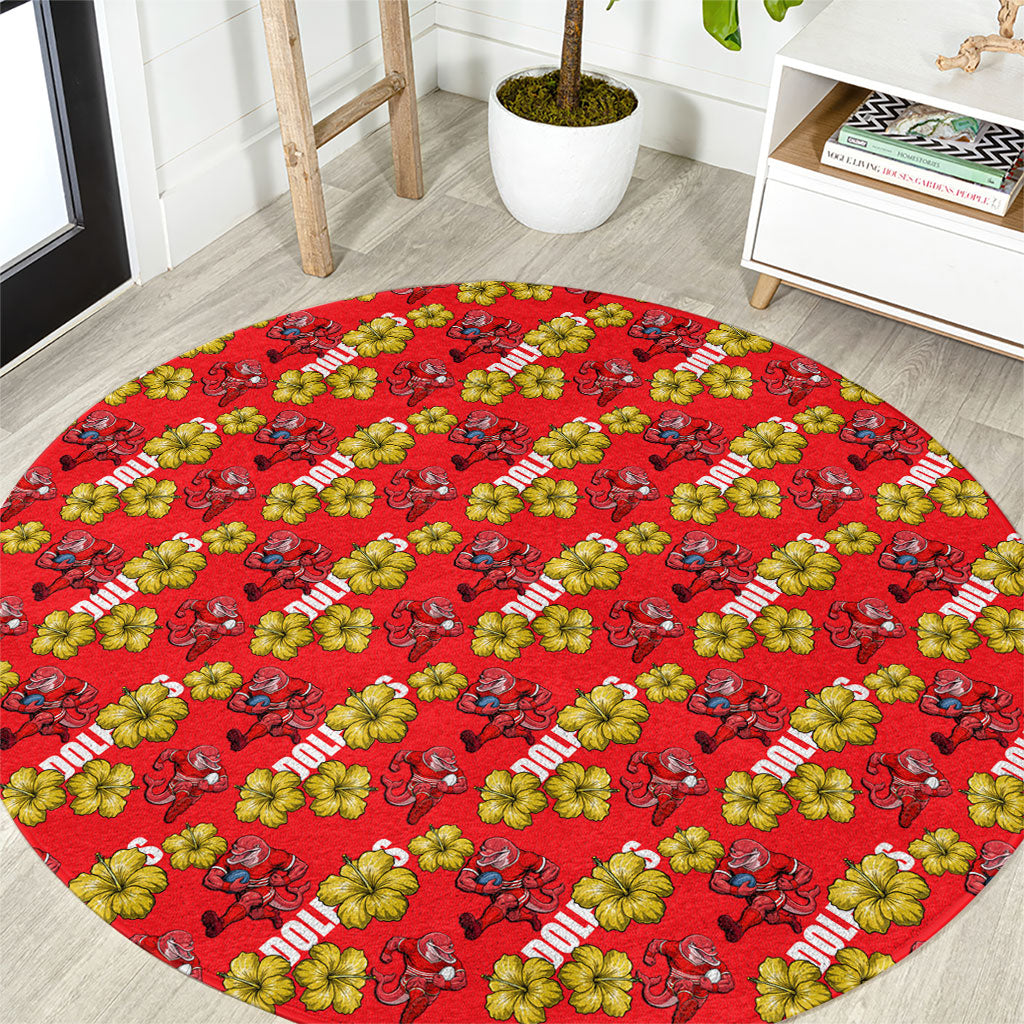 Dolphins Mascot Round Carpet Tropical Hibiscus Floral Seamless Rugby Mascot