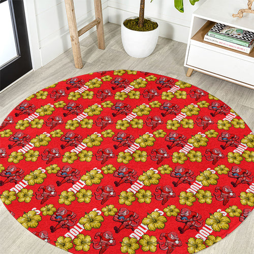 Dolphins Mascot Round Carpet Tropical Hibiscus Floral Seamless Rugby Mascot